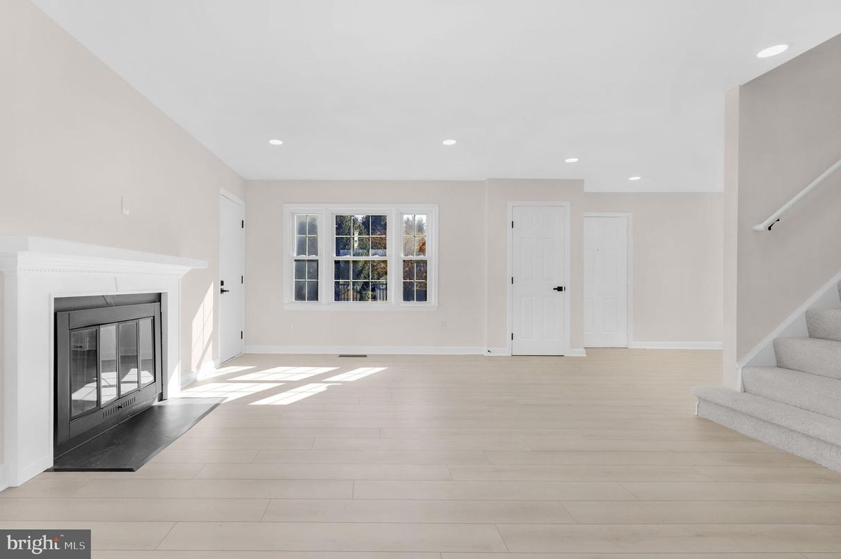 Empty room, Fireplace, Interior, Recessed Lighting, Wood Texture Flooring