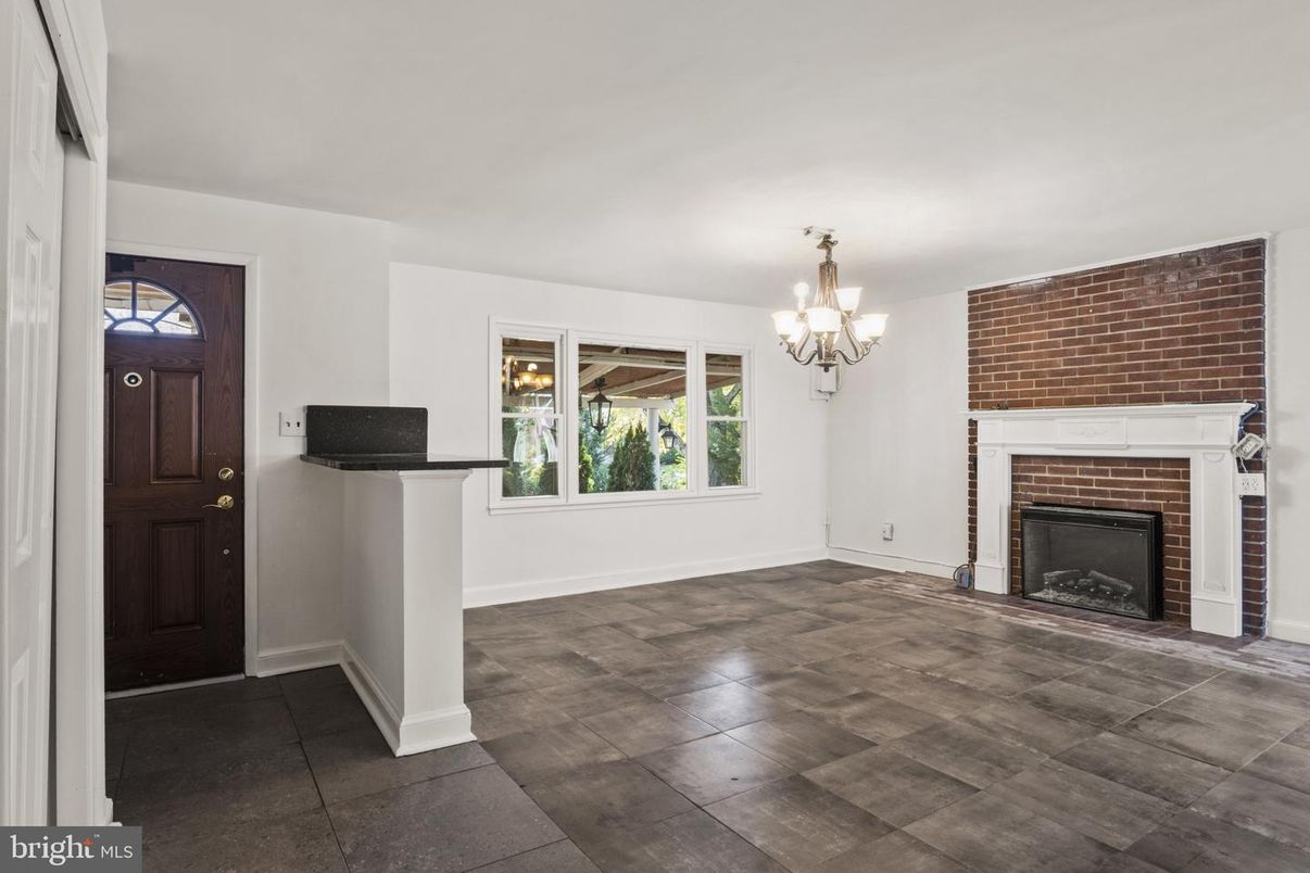 Chandelier, Fireplace, Interior, Stone Walls