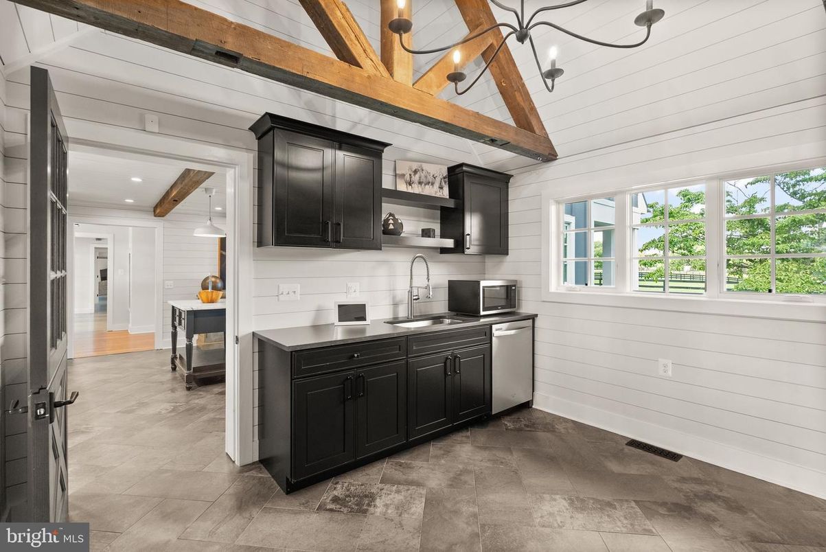 Interior, Kitchen, Recessed Lighting, Stainless Steel Appliances, Wooden Beams