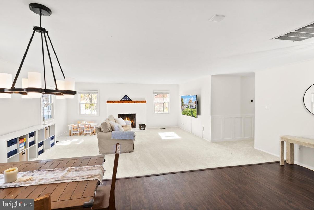 Fireplace, Interior, Living room, Pendant Lights, Wood Texture Flooring