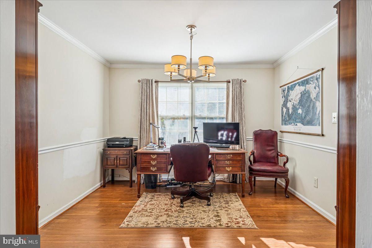 Chandelier, Home Office, Interior, Wood Texture Flooring
