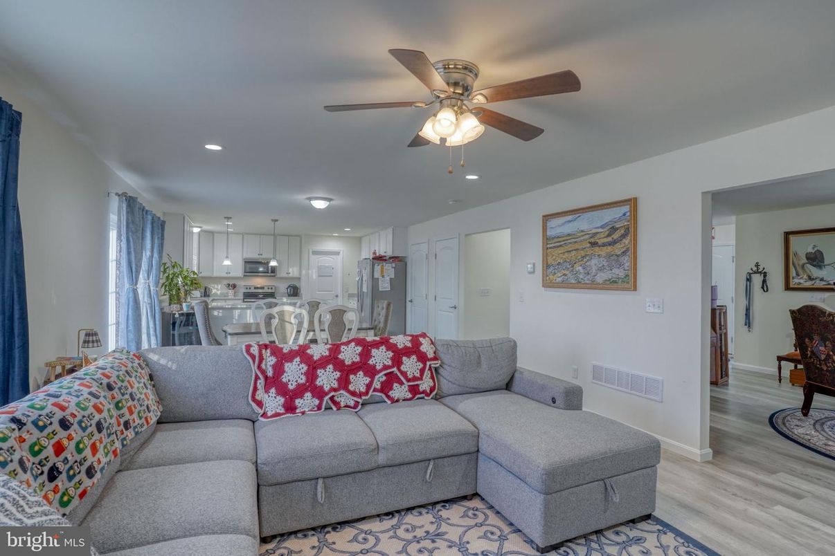 Interior, Kitchen, Living room, Recessed Lighting, Stainless Steel Appliances, Wood Texture Flooring