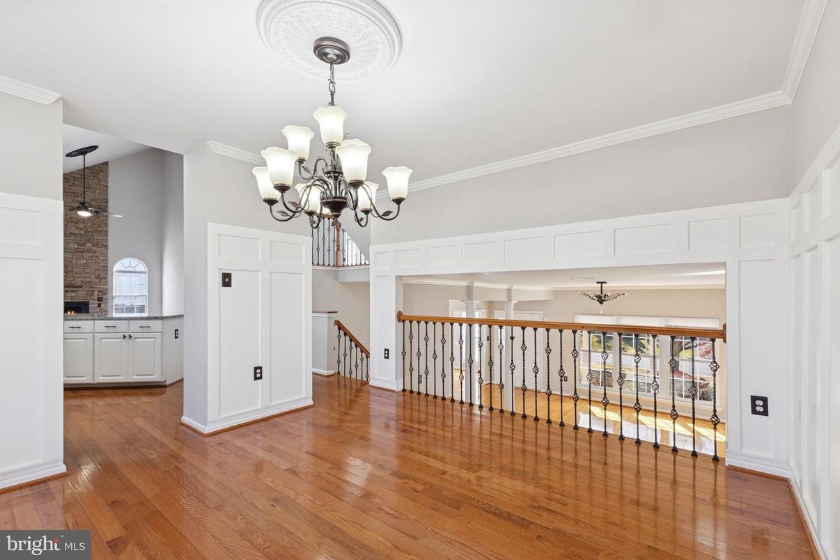 Chandelier, Interior, Stone Walls, Wood Texture Flooring
