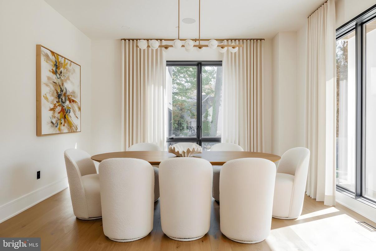 Dining room, Interior, Pendant Lights, Wood Texture Flooring