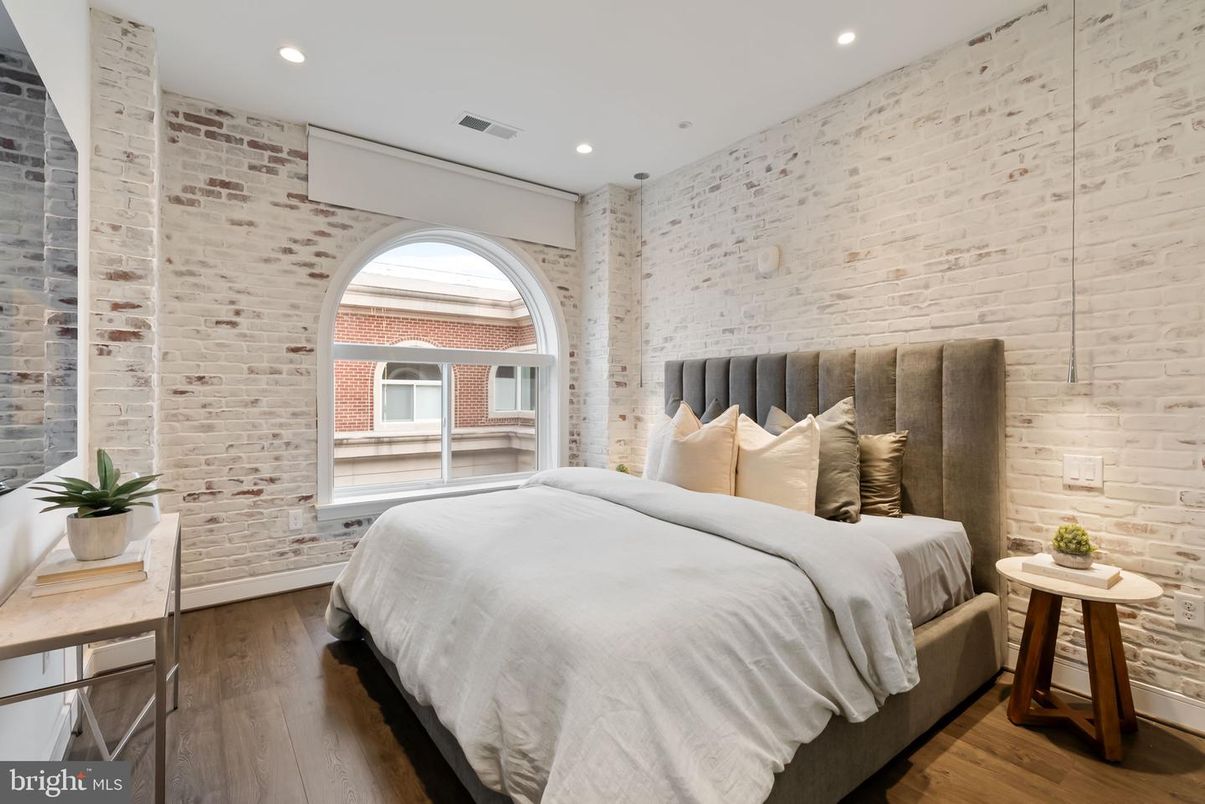 Bedroom, Interior, Recessed Lighting, Stone Walls, Wood Texture Flooring