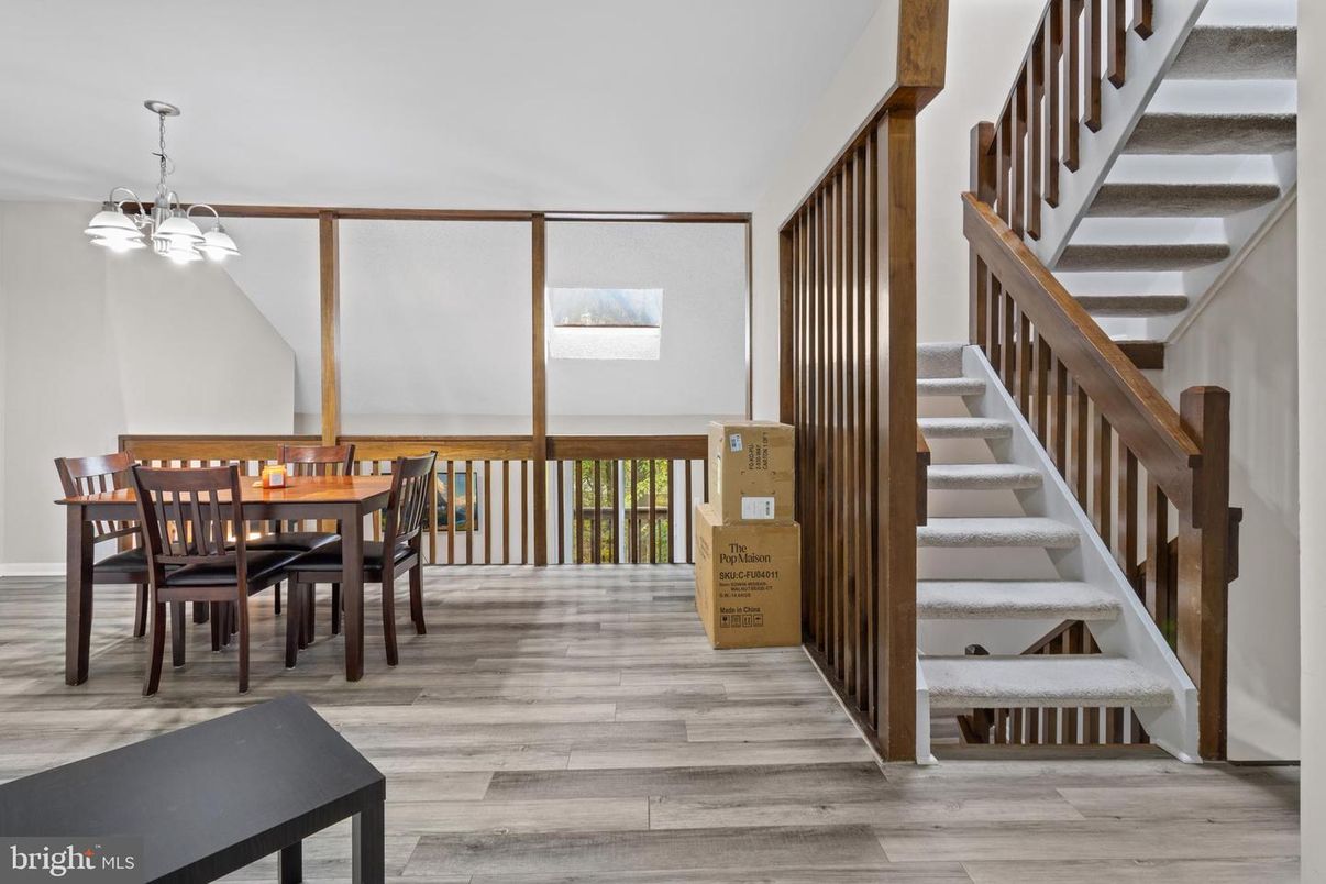 Dining room, Interior, Pendant Lights, Wood Texture Flooring
