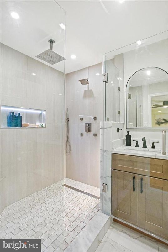 Bathroom, Glass Shower, Interior, Recessed Lighting