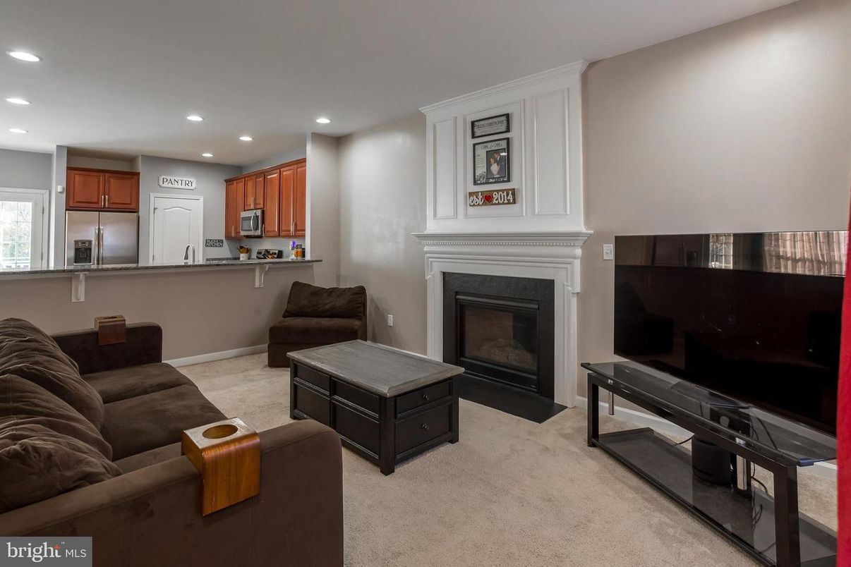 Fireplace, Interior, Kitchen, Living room, Recessed Lighting