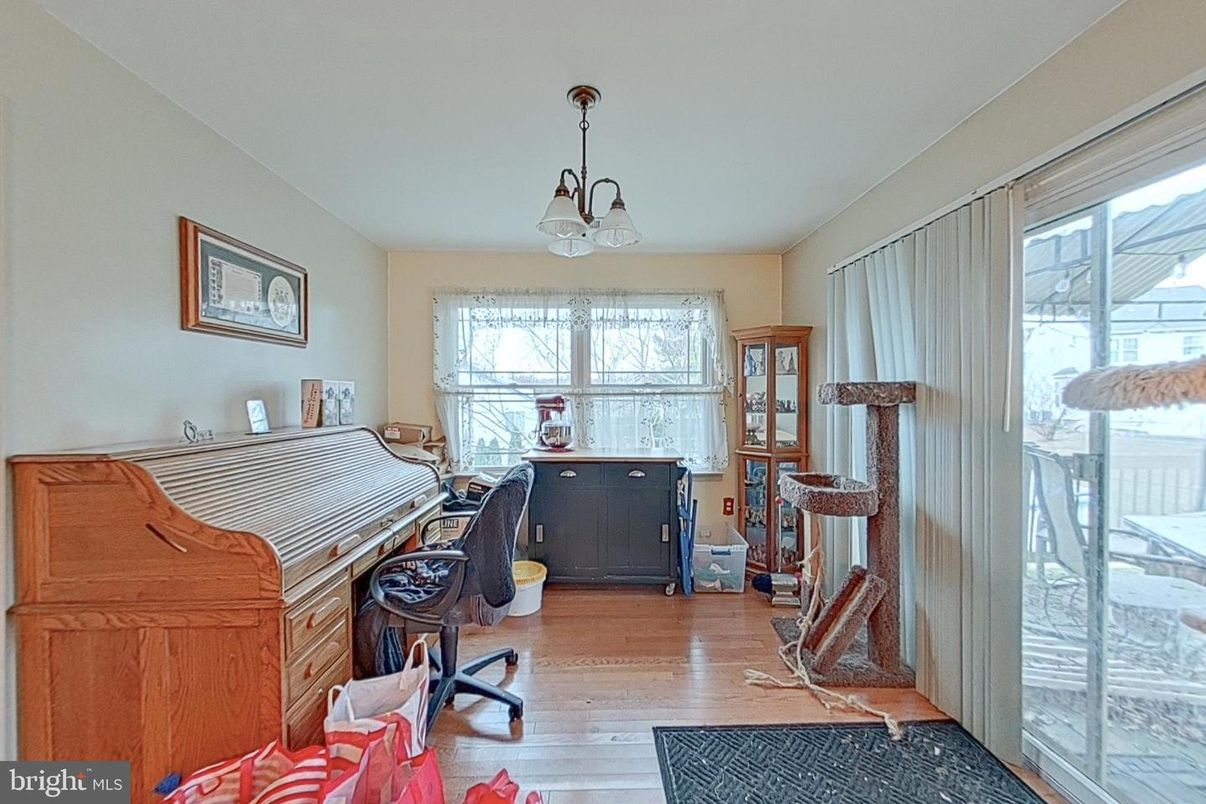 Chandelier, Home Office, Interior, Wood Texture Flooring