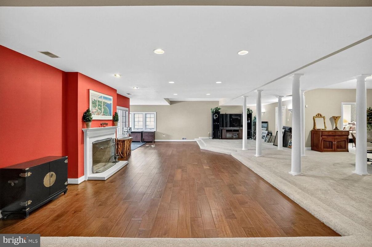 Empty room, Fireplace, Interior, Recessed Lighting, Wood Texture Flooring