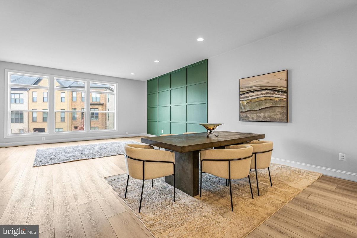 Dining room, Interior, Recessed Lighting, Wood Texture Flooring