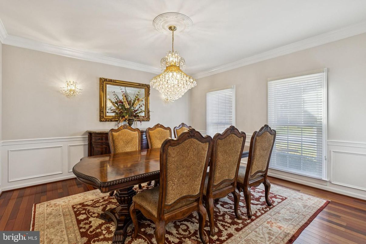 Chandelier, Dining room, Interior, Wood Texture Flooring