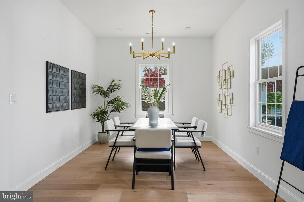 Dining room, Interior, Pendant Lights, Wood Texture Flooring