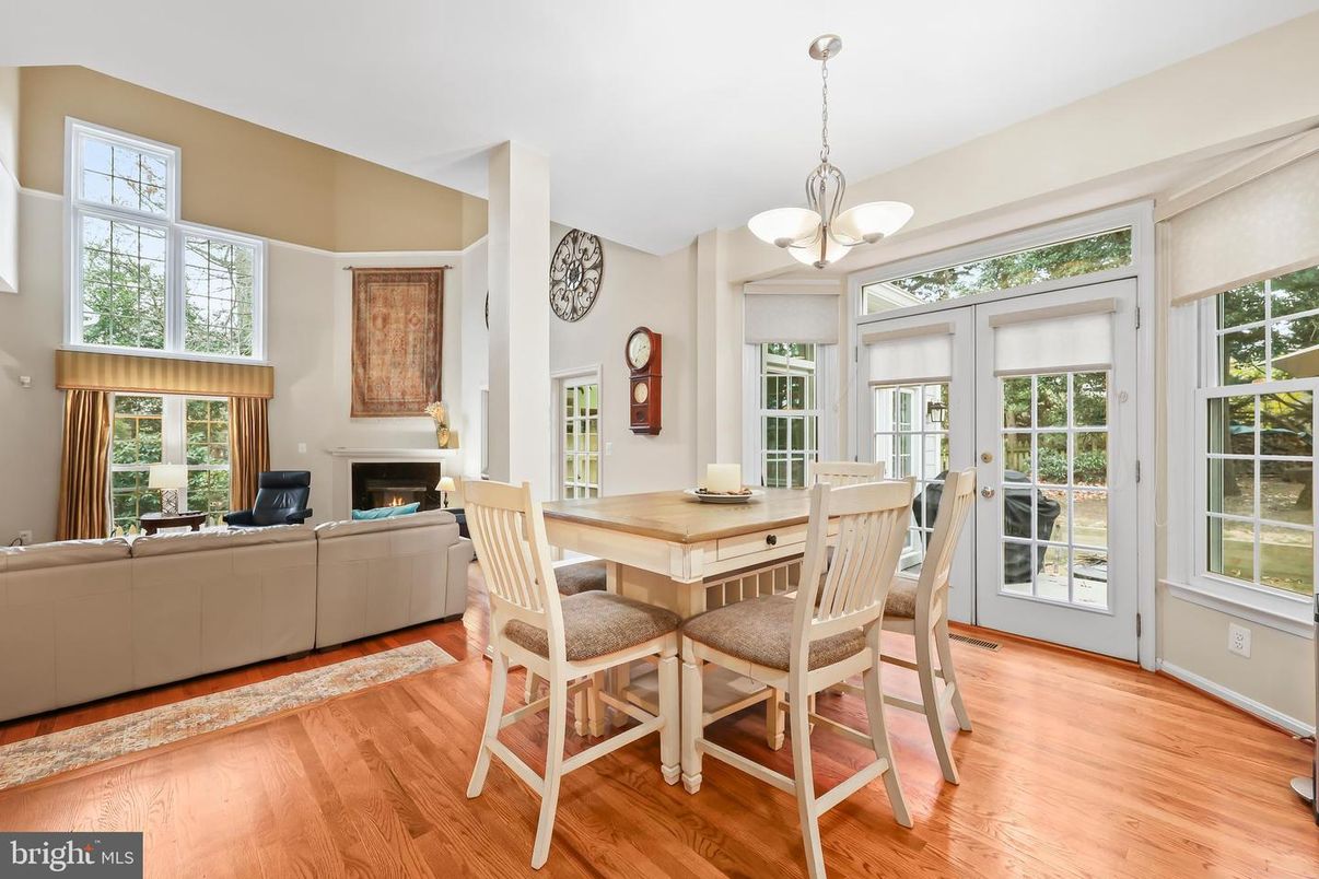 Dining room, Fireplace, Interior, Living room, Pendant Lights, Wood Texture Flooring