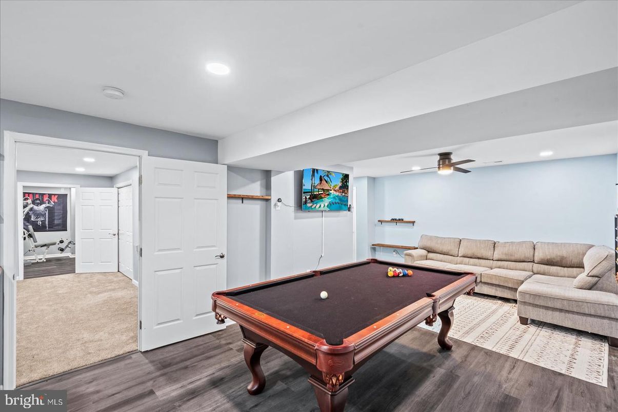 Billiard Table, Game Room, Interior, Recessed Lighting, Wood Texture Flooring