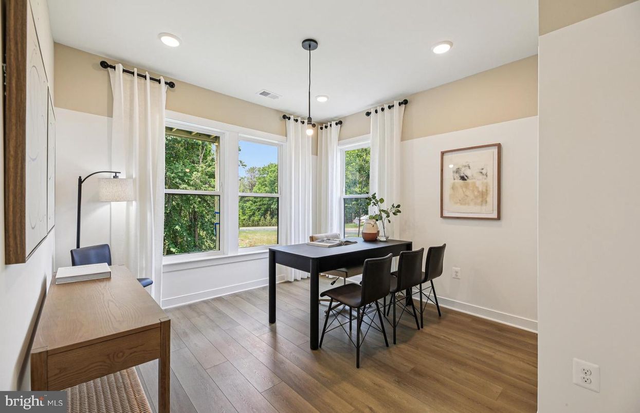 Home Office, Interior, Pendant Lights, Recessed Lighting, Wood Texture Flooring