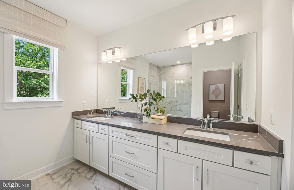 Bathroom, Dual Sink Vanities, Glass Shower, Interior, Marble, Marble Walls