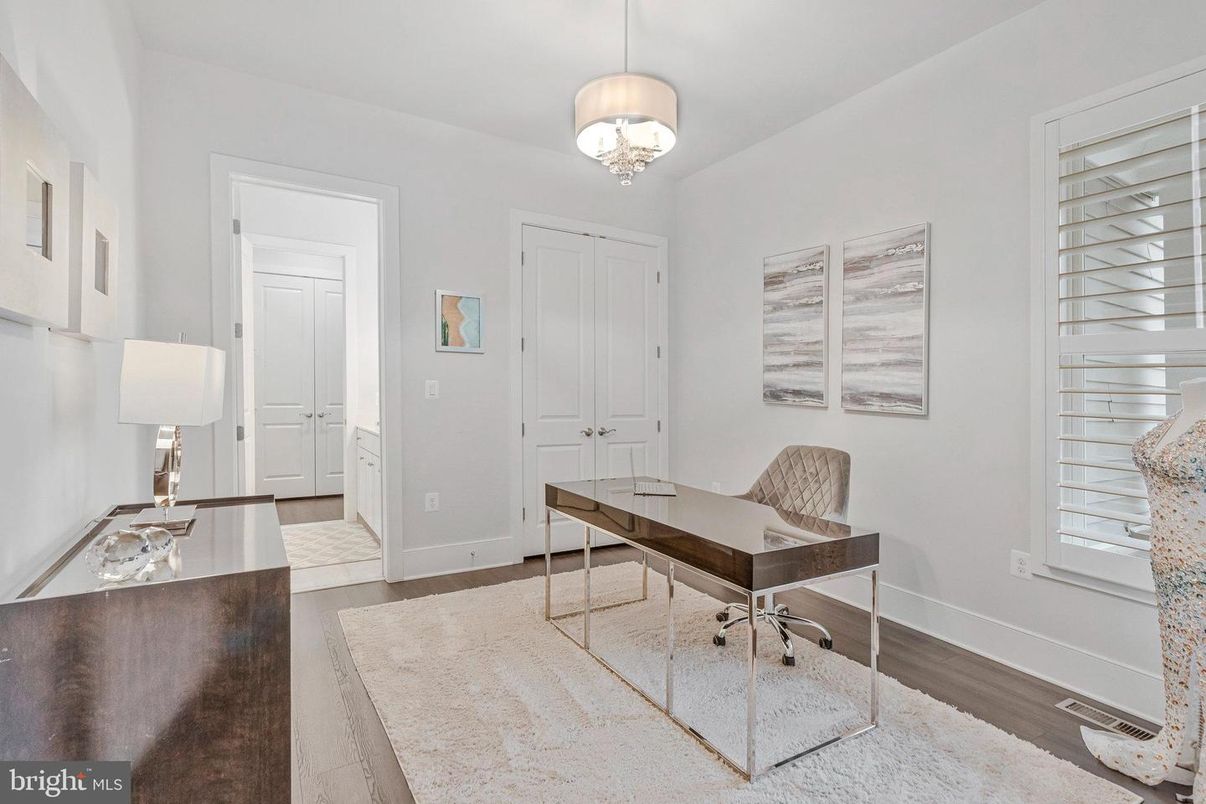 Chandelier, Home Office, Interior, Pendant Lights, Wood Texture Flooring