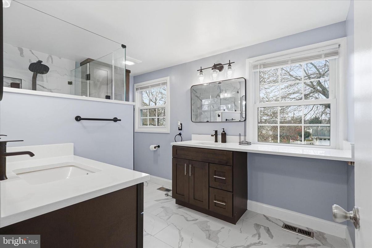 Bathroom, Dual Sink Vanities, Glass Shower, Interior, Marble