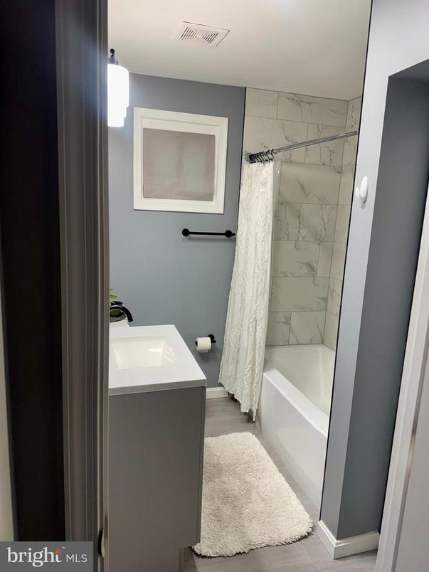 Bathroom, Interior, Marble Walls, Wood Texture Flooring