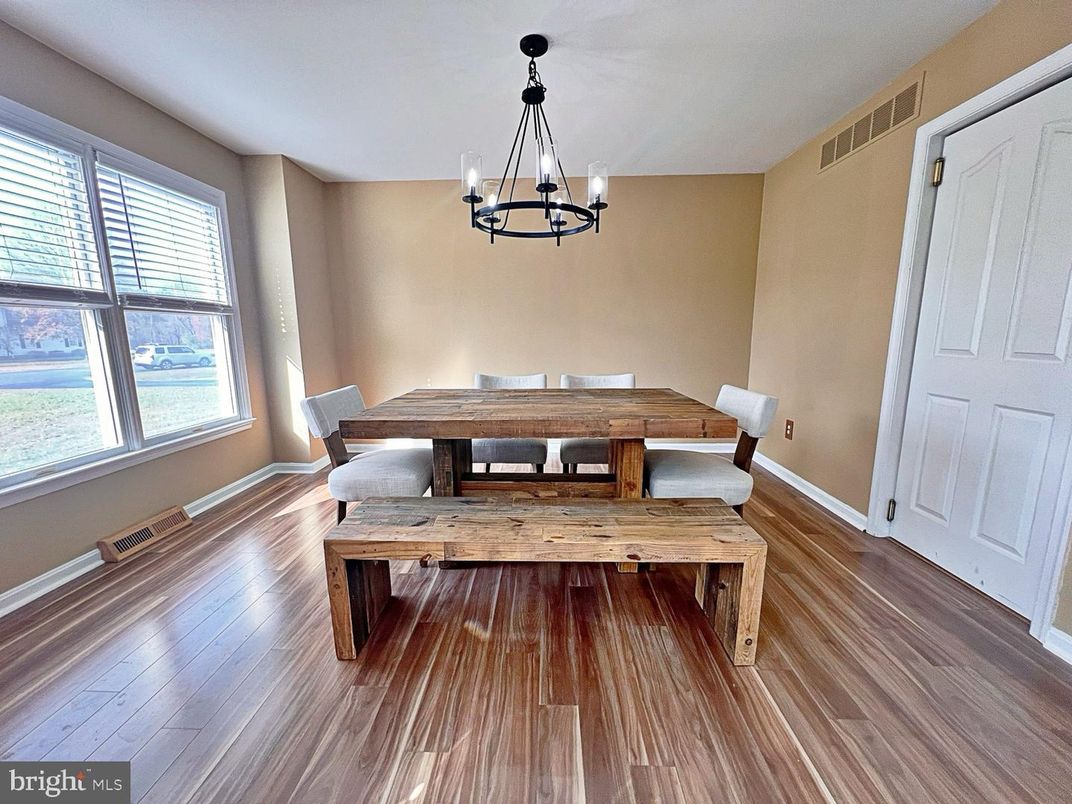 Chandelier, Dining room, Interior, Wood Texture Flooring