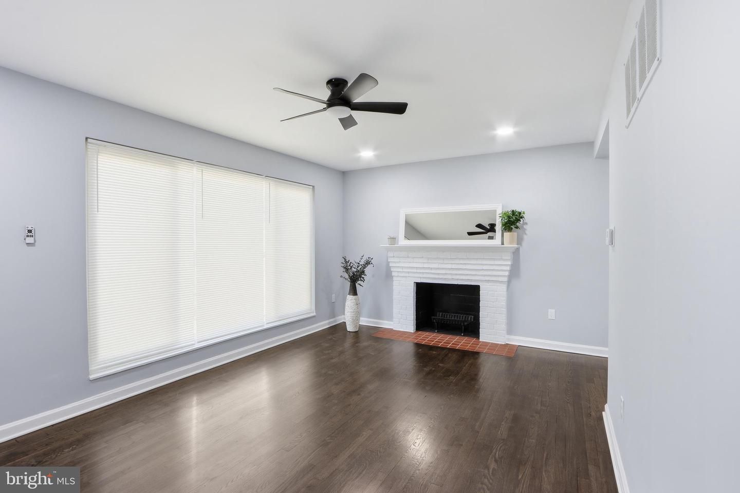 Empty room, Fireplace, Interior, Recessed Lighting, Wood Texture Flooring