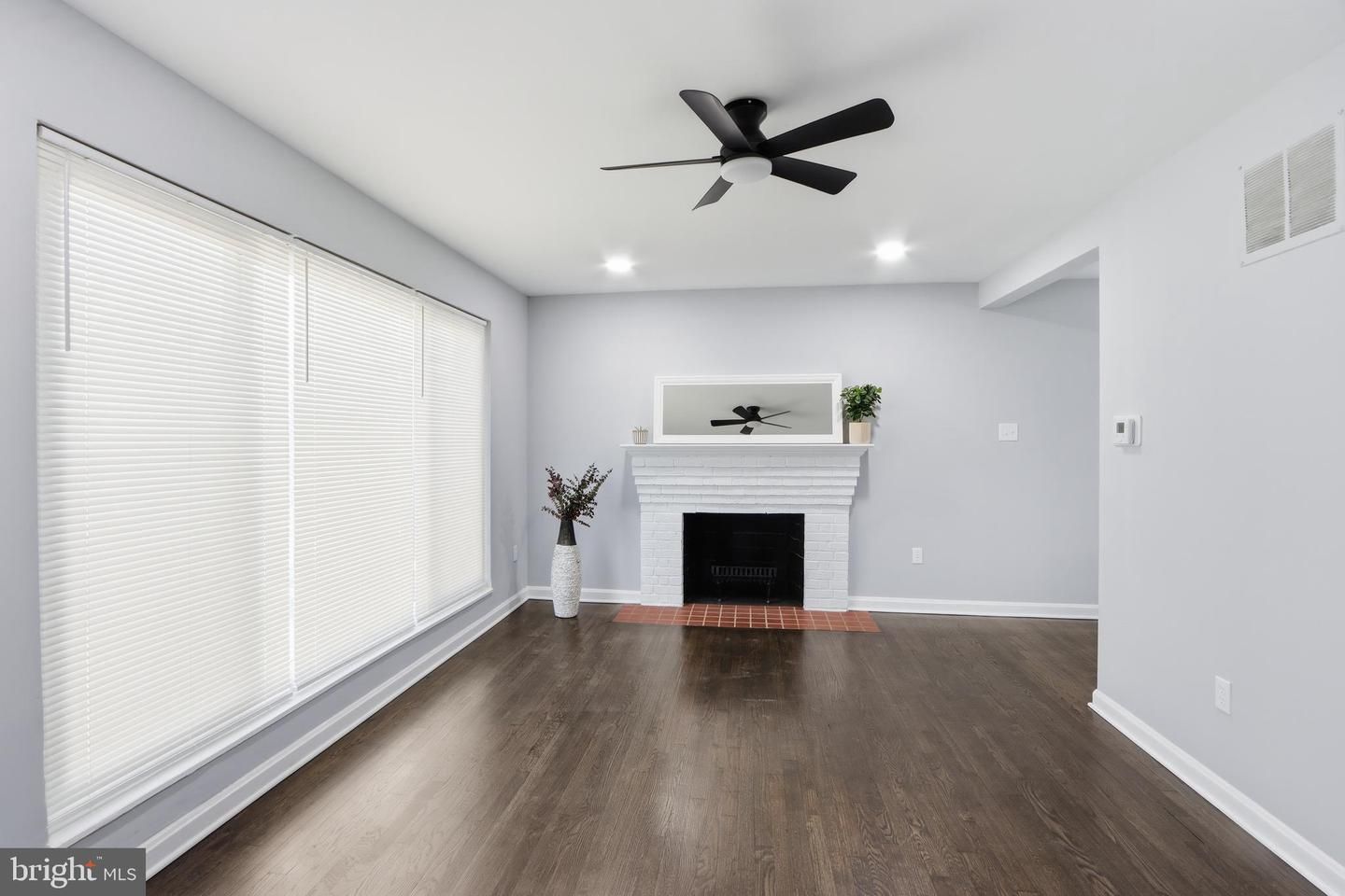 Empty room, Fireplace, Interior, Recessed Lighting, Wood Texture Flooring