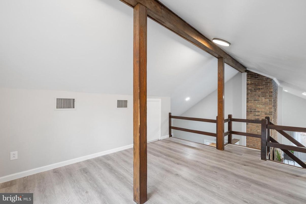 Empty room, Interior, Stone Walls, Wooden Beams, Wood Texture Flooring