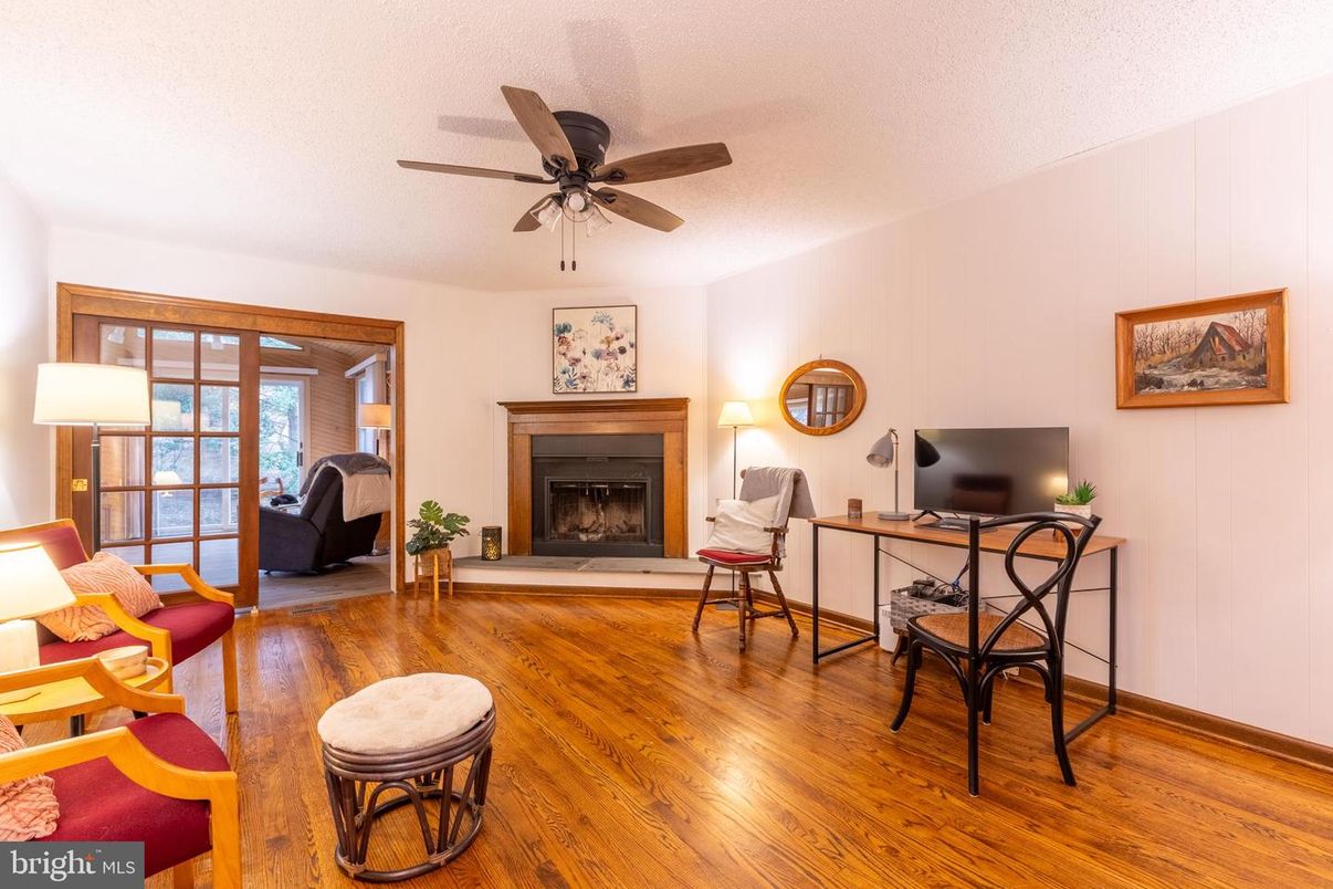 Fireplace, Home Office, Interior, Wood Texture Flooring