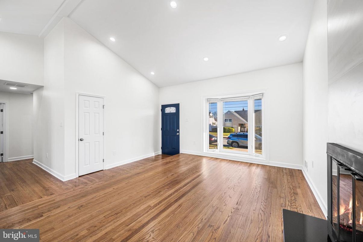 Empty room, Fireplace, Interior, Recessed Lighting, Wood Texture Flooring