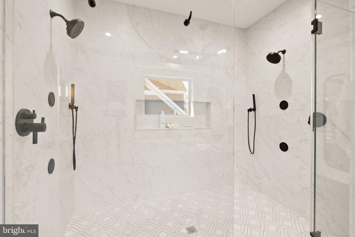 Bathroom, Glass Shower, Interior, Marble Walls, Recessed Lighting