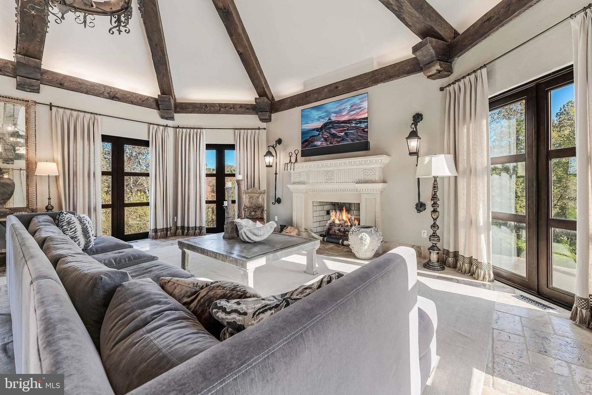 Fireplace, Interior, Living room, Wooden Beams