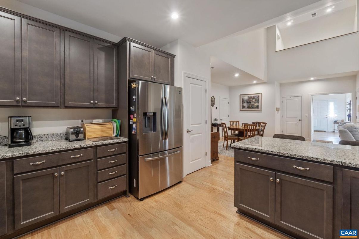 Dining room, Interior, Kitchen, Recessed Lighting, Stainless Steel Appliances, Wood Texture Flooring