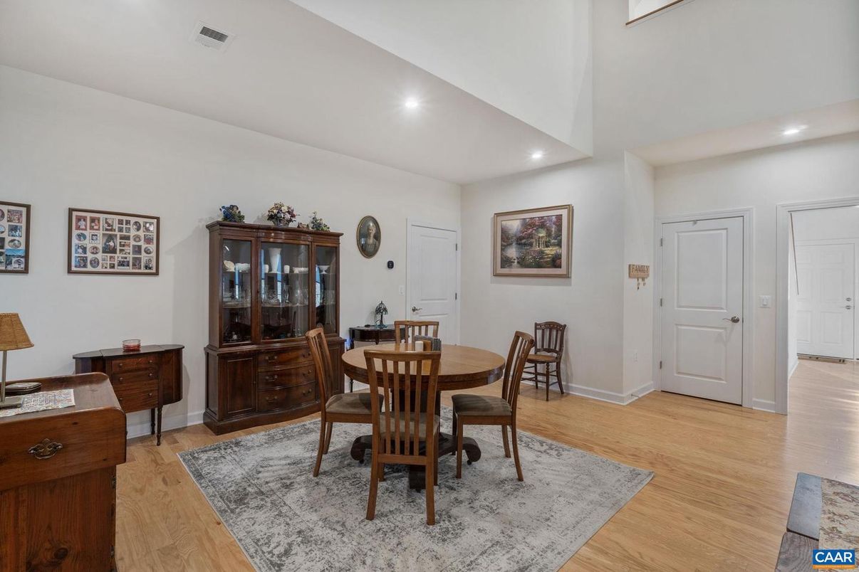 Dining room, Interior, Recessed Lighting, Wood Texture Flooring