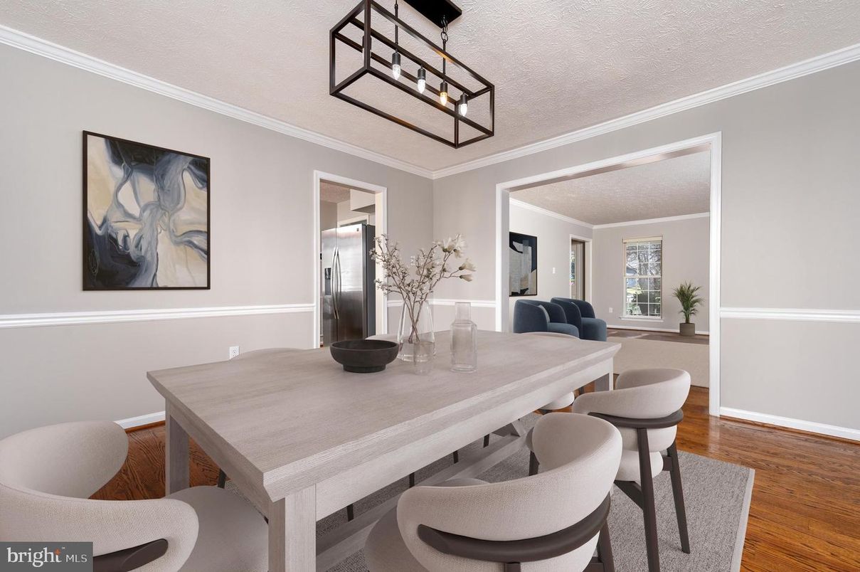 Dining room, Interior, Pendant Lights, Wood Texture Flooring