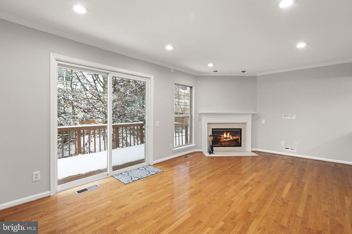 Empty room, Fireplace, Interior, Recessed Lighting, Wood Texture Flooring