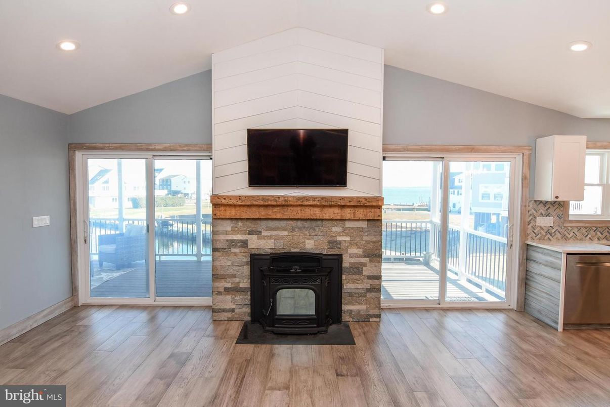 Fireplace, Interior, Recessed Lighting, Wood Texture Flooring