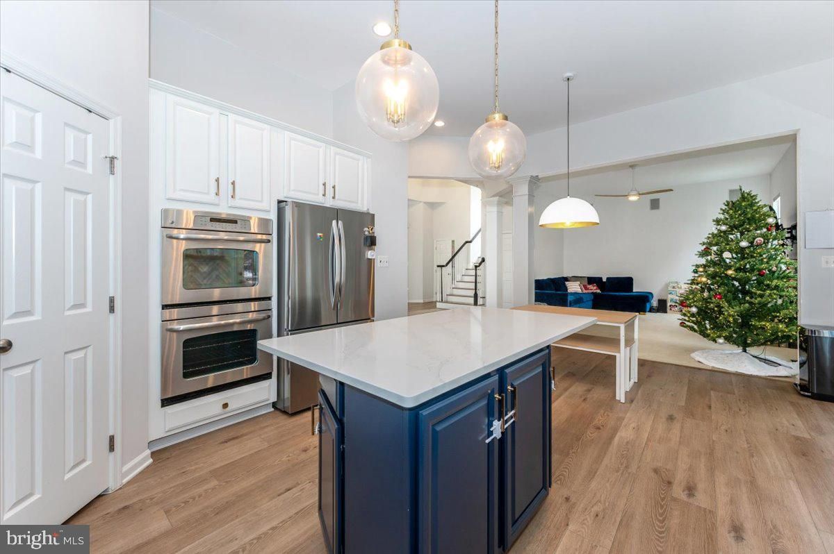 Interior, Kitchen, Pendant Lights, Stainless Steel Appliances, Wood Texture Flooring