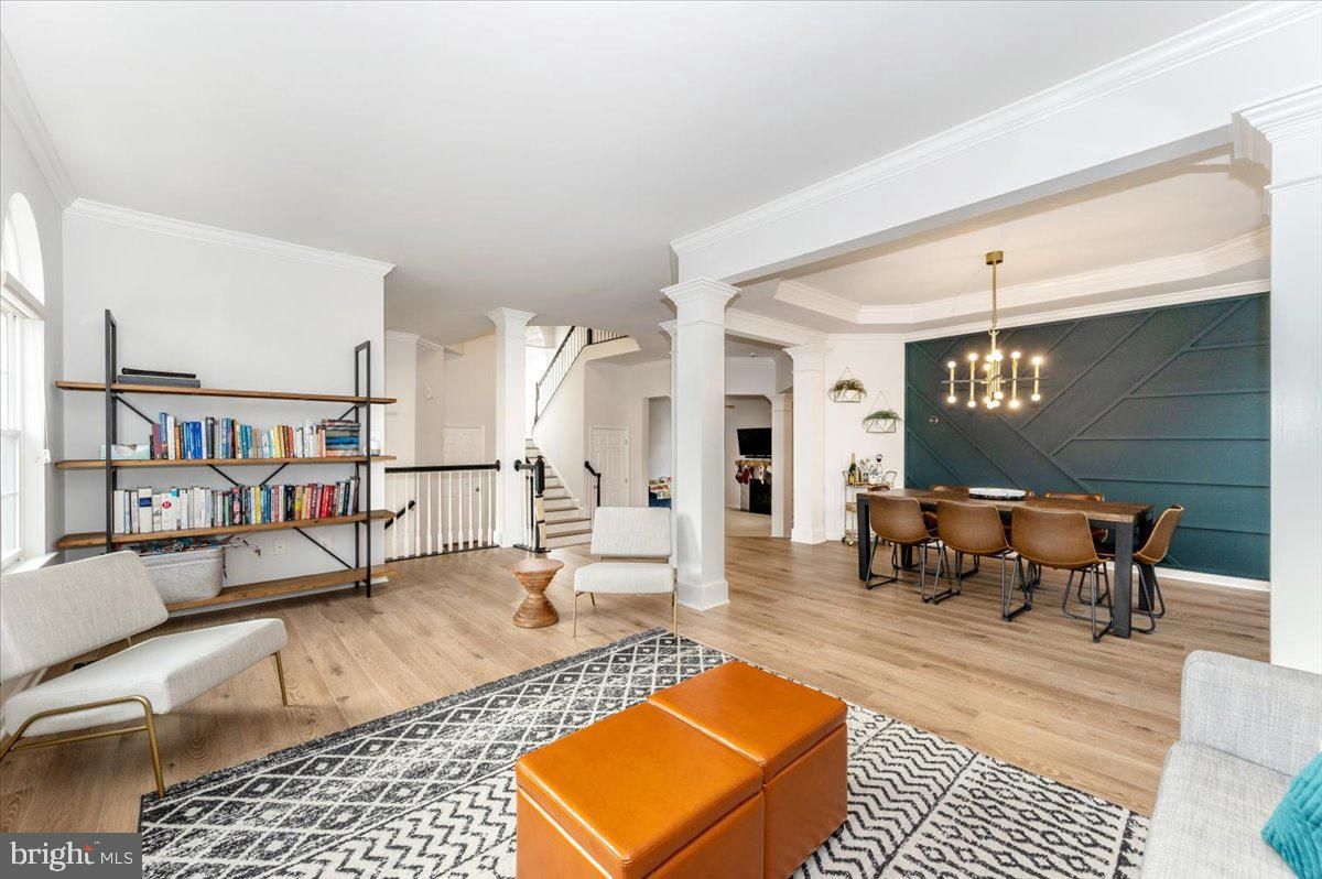 Dining room, Interior, Pendant Lights, Wood Texture Flooring