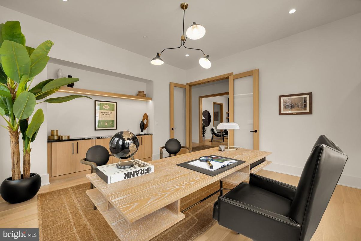 Home Office, Interior, Pendant Lights, Recessed Lighting, Wood Texture Flooring