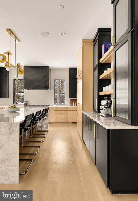 Interior, Kitchen, Pendant Lights, Recessed Lighting, Wood Texture Flooring