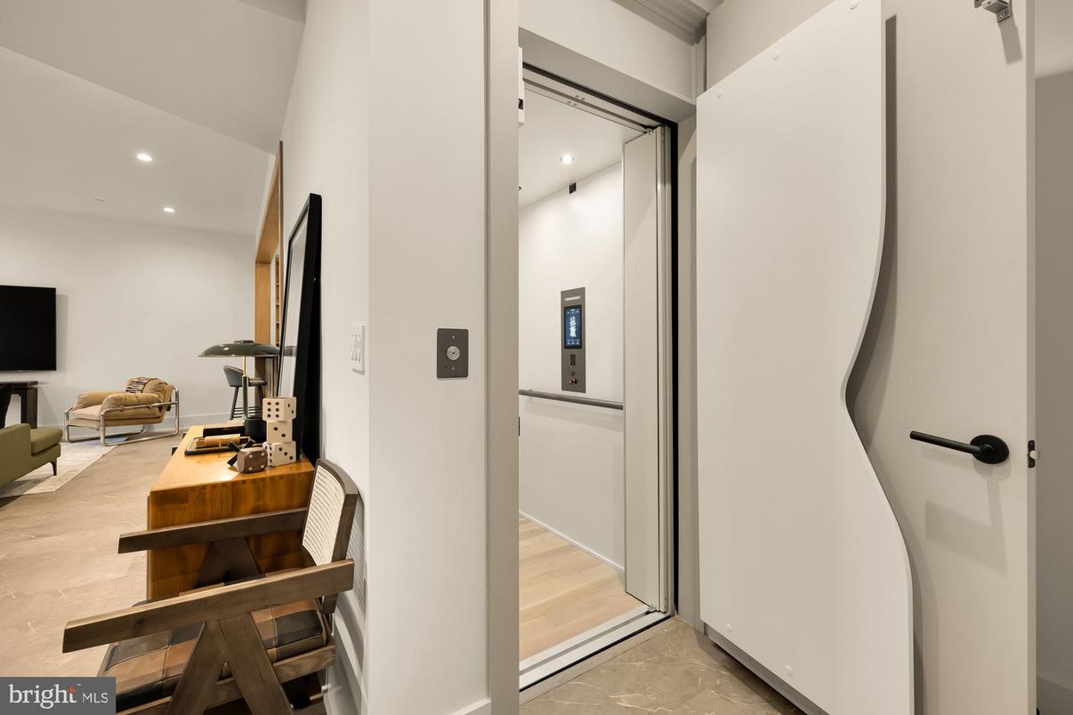 Elevator, Interior, Recessed Lighting, Wood Texture Flooring