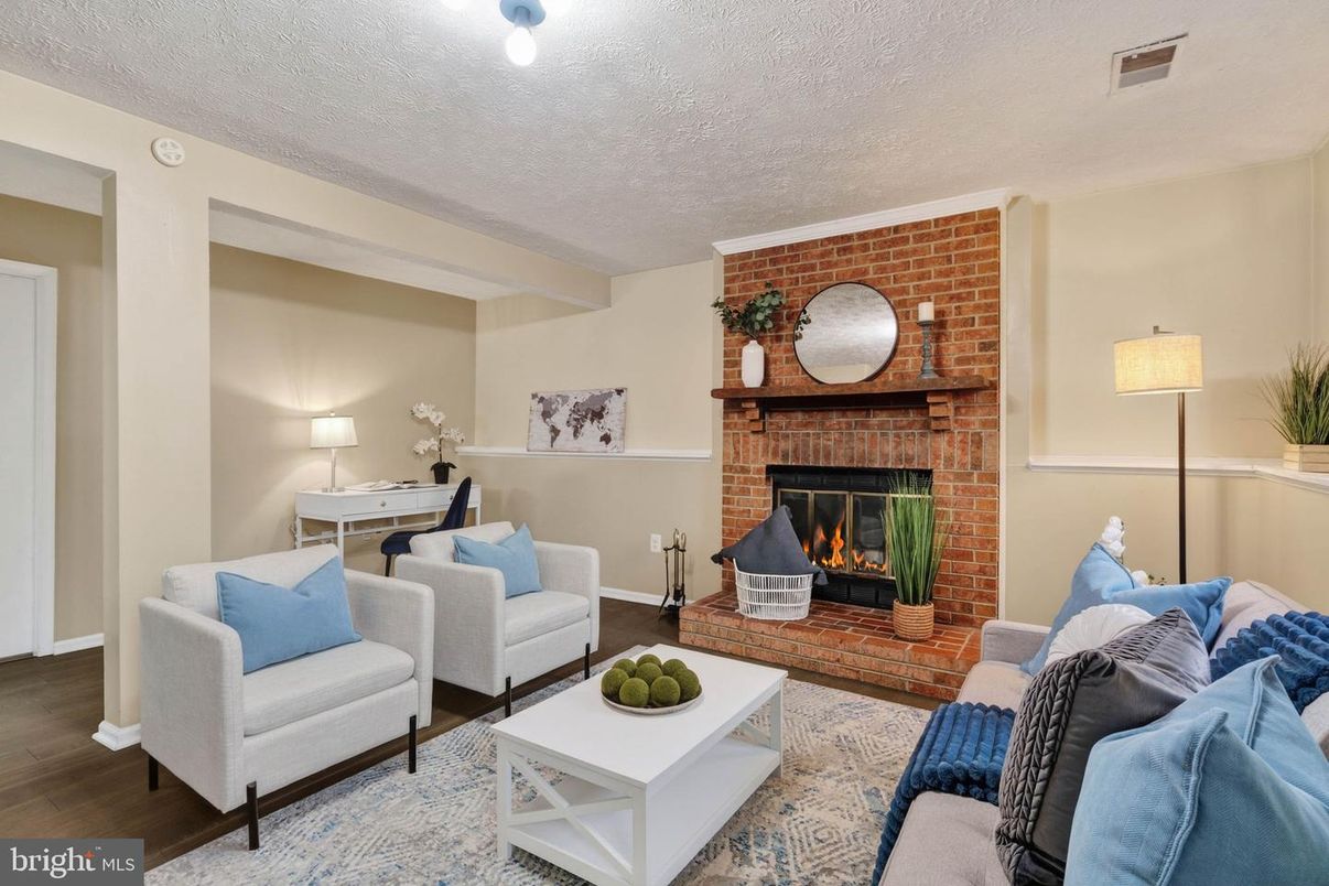 Fireplace, Interior, Living room, Stone Walls, Wood Texture Flooring