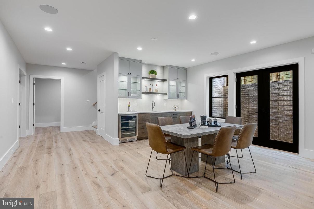 Dining room, Interior, Recessed Lighting, Wood Texture Flooring