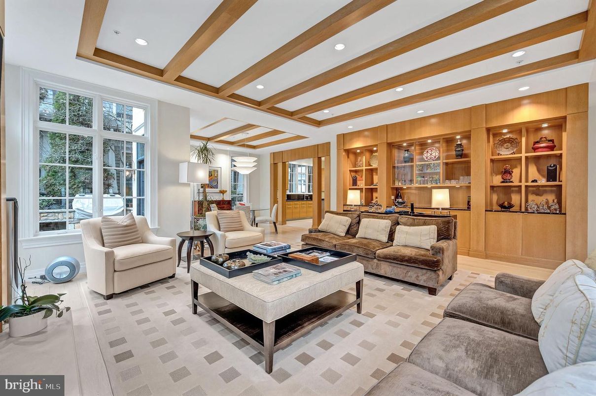 Interior, Living room, Recessed Lighting, Wooden Beams