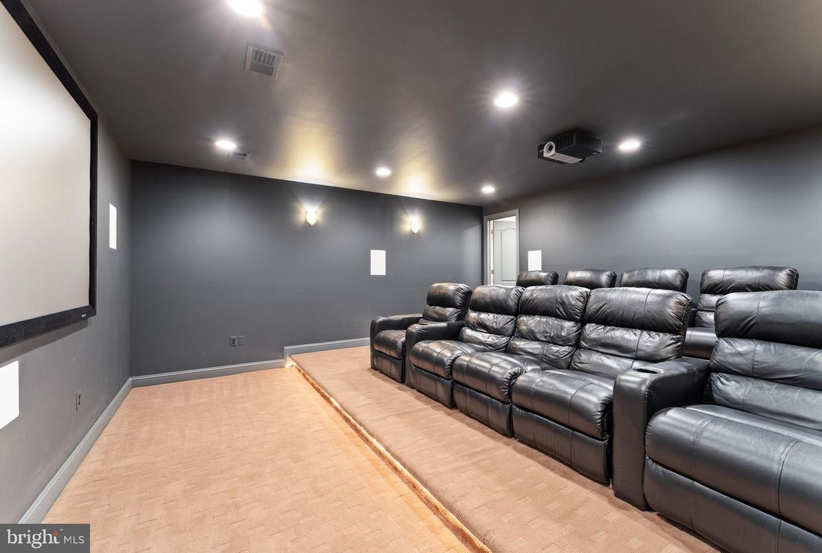 Home Theatre Room, Interior, Projection Screen, Recessed Lighting, Theatre Room, Wood Texture Flooring