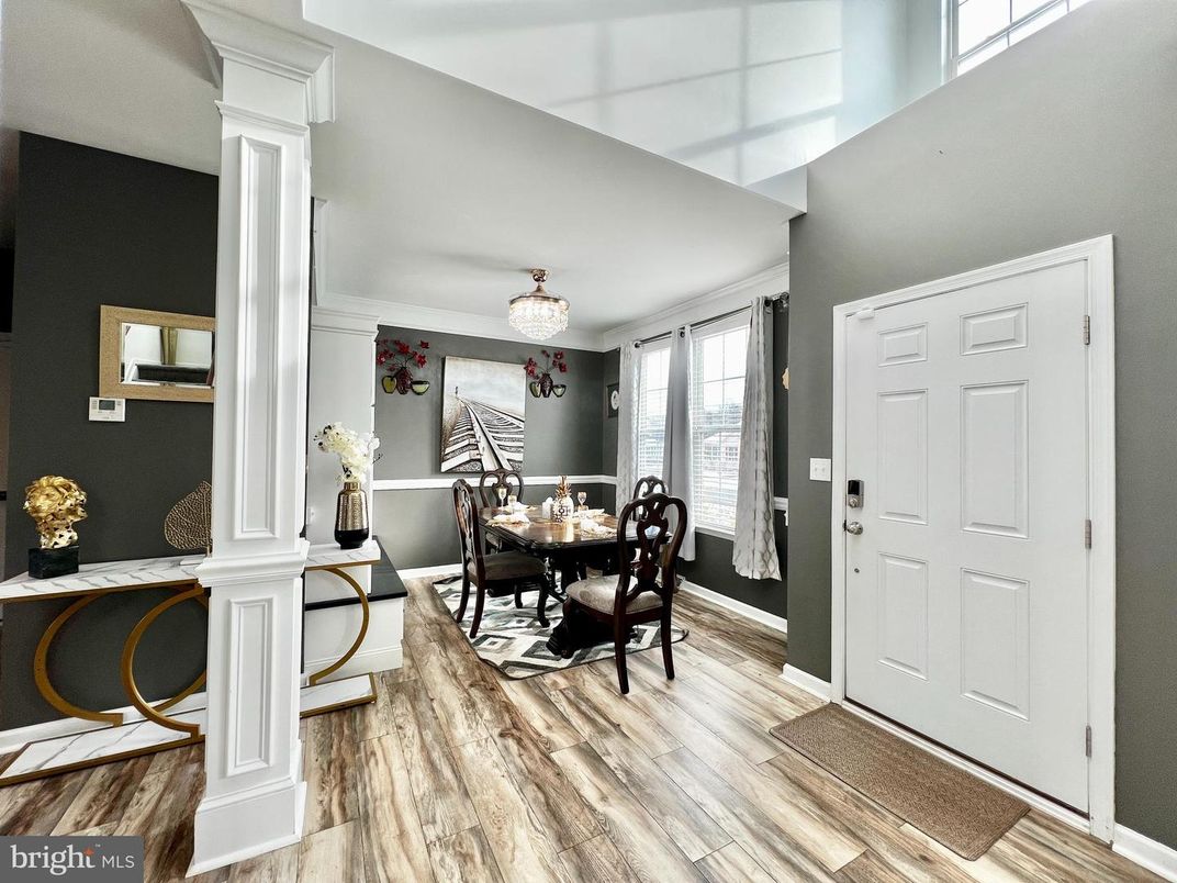 Chandelier, Dining room, Interior, Wood Texture Flooring