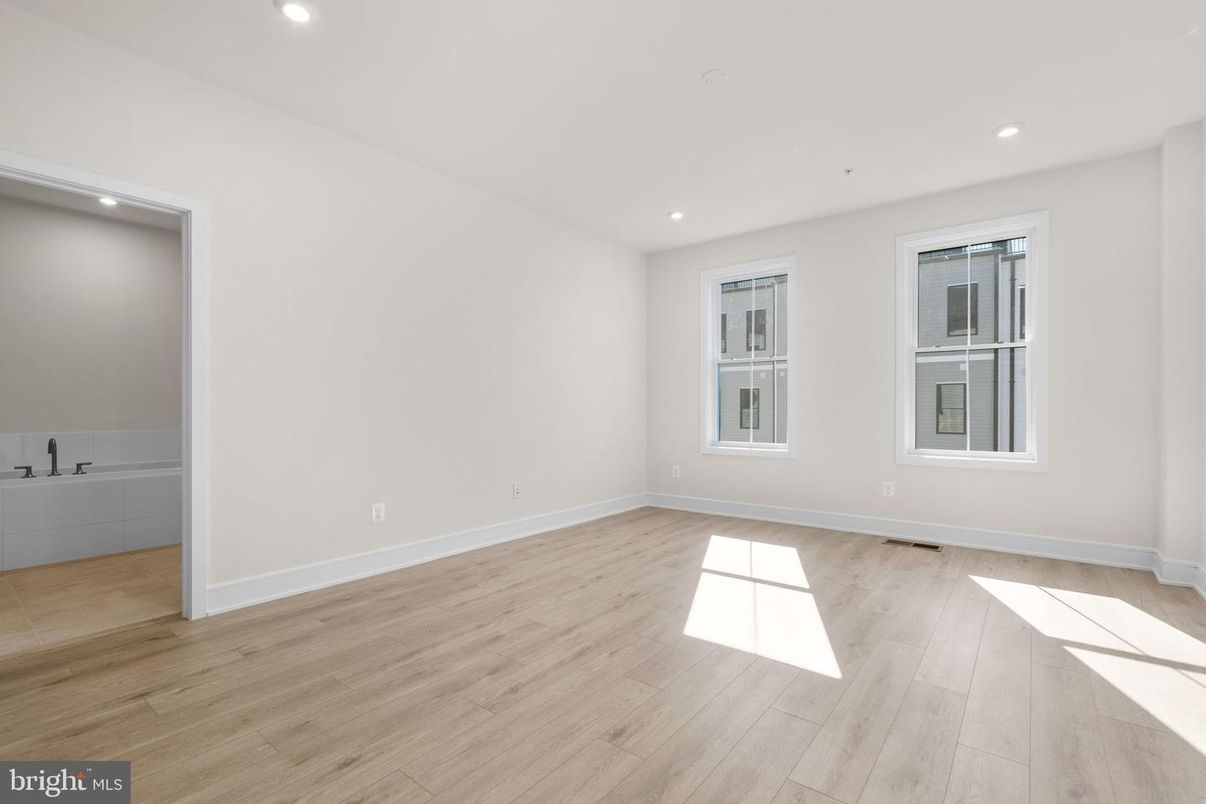 Bathroom, Empty room, Interior, Recessed Lighting, Wood Texture Flooring