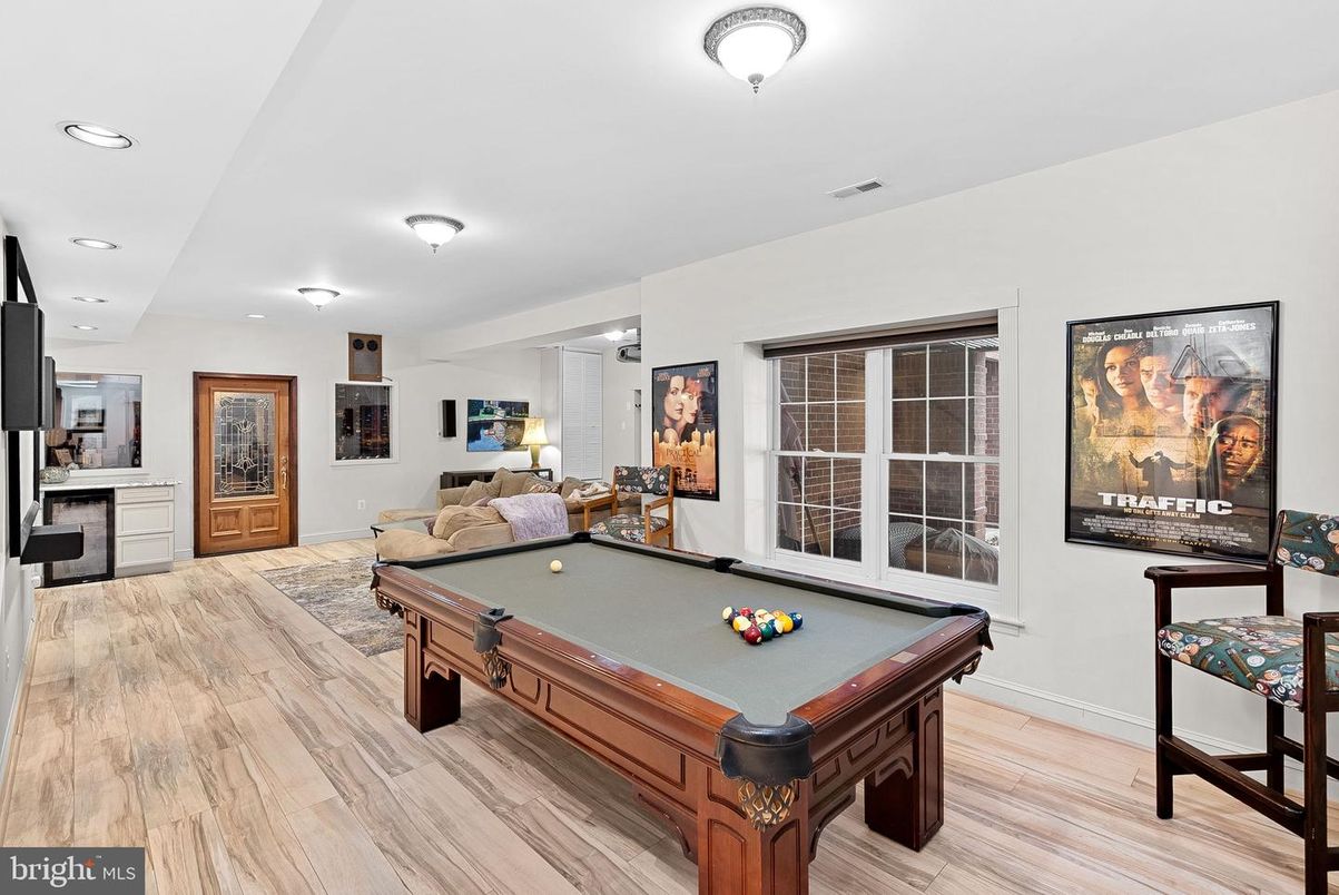 Billiard Table, Game Room, Interior, Recessed Lighting, Wood Texture Flooring