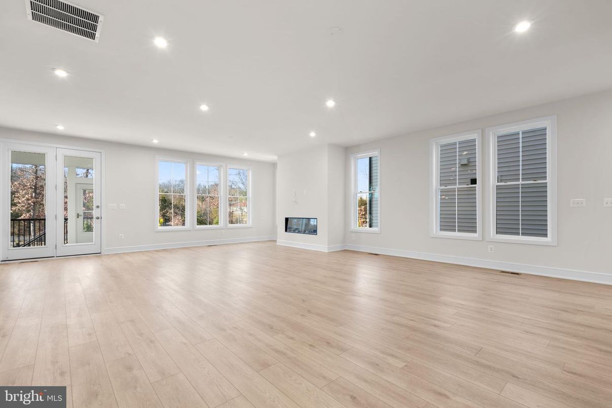 Empty room, Fireplace, Interior, Recessed Lighting, Wood Texture Flooring